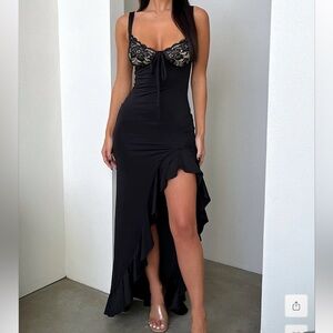 Elegant Black Lace Trim Dress